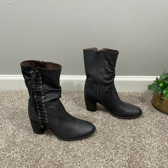 Bernardo Womens Boots Size 6.5 M Dark Gray Leather Zip Side Lace Up Mid Calf - Picture 5 of 9